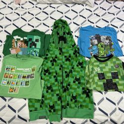 Minecraft Creeper Zip Up Hoodie + 4 Shirts Bundle – Kids L & M