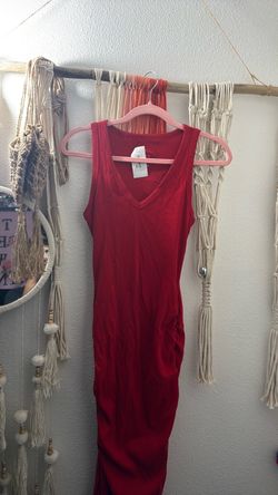 Red Ribbed Sleeveless Midi Dress