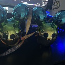 Disney Parks Mickey Balloon Blue Gold Sunrise Ombre Metallic Popcorn Bucket