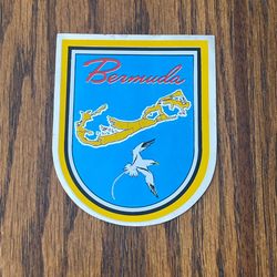 Vintage Bermuda Sticker Souvenir Longtail Bird Shield Shaped Shiny Mirror Like