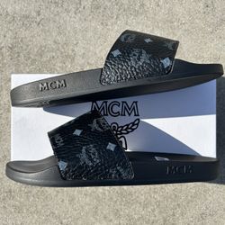 MCM Visetos Slide Sandals Black | Designer Luxury | Men's