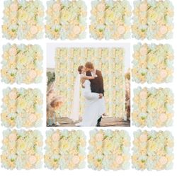 MODFUNS 12 Packs Floral Wall Backdrop Panels Champagne Silk Floral Wall Panels 3.75x5ft 3D Flower Wall Background Romantic Flower Panels for Backdrop 