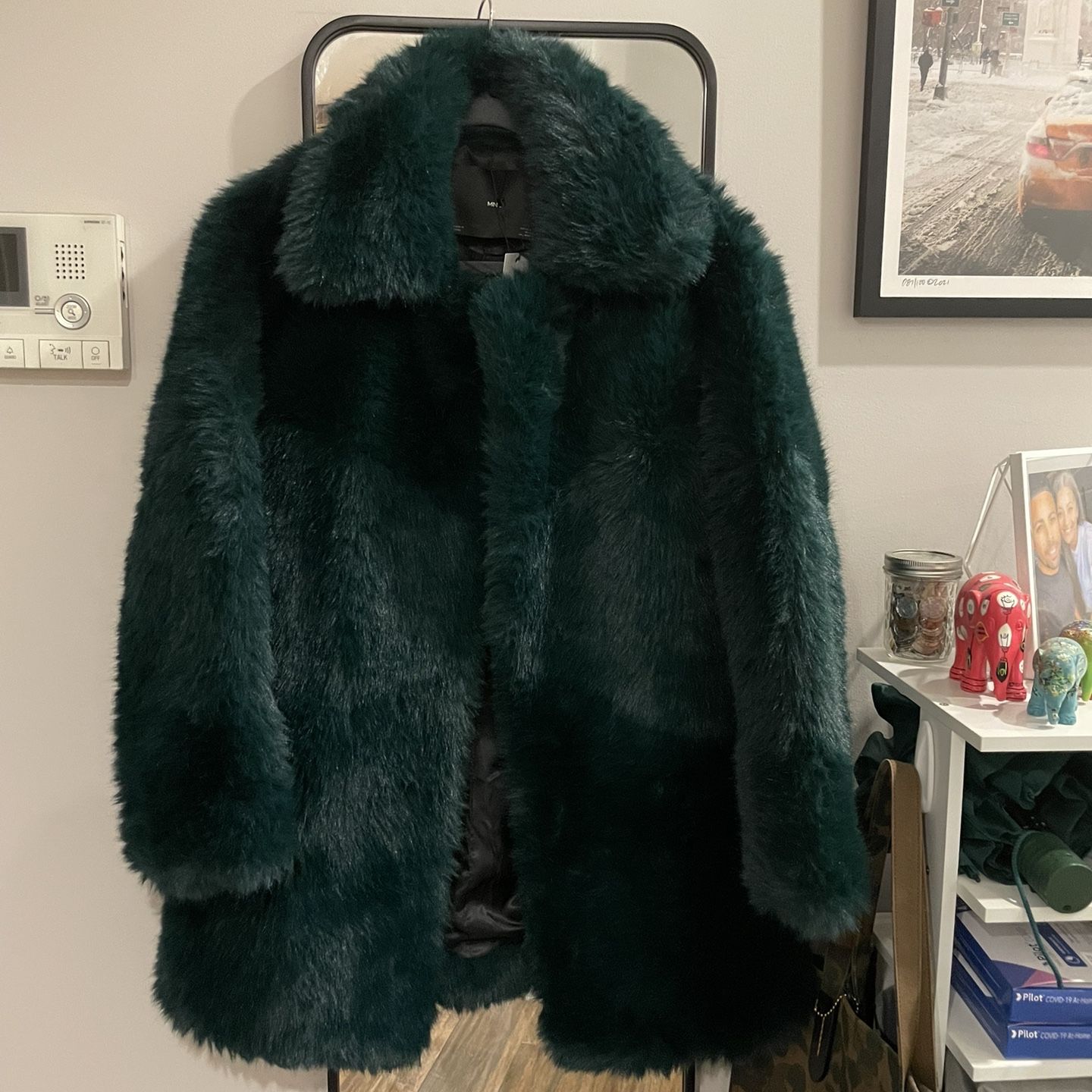 Mango green cheap fur coat