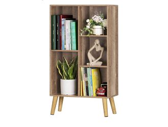 5 Cube Small Bookshelf,3 Tier Mid-Century Modern Bookcase with Legs,Wood Kids Bookshelves Storage Organizer Shelf,Free Standing Narrow Book Shelves,Oa