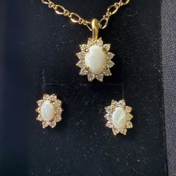 Opal Earring And Necklace Set 24k Yellow Gold Plated