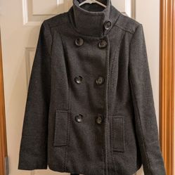 Women's size medium wool coat jacket grey herringbone color