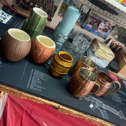 Tiki Mug And Glass Set Used