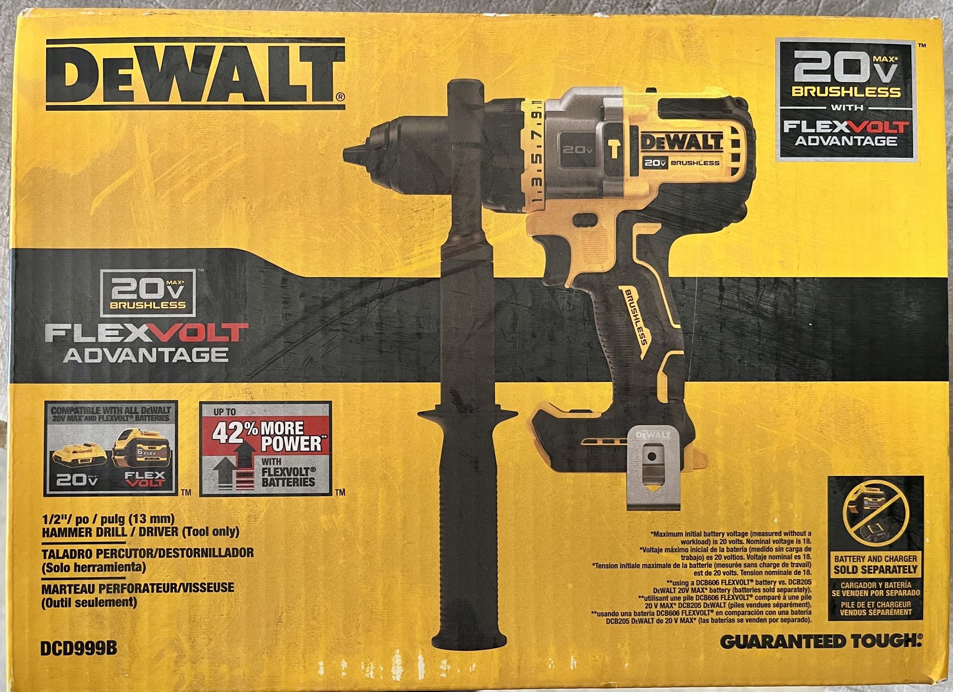 New DEWALT DCD999B FLEXVOLT 20V Cordless Hammer Drill / Driver