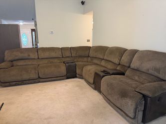 Large Brown Reclining Sectional Sofa with Consoles, Cup Holders & Storage