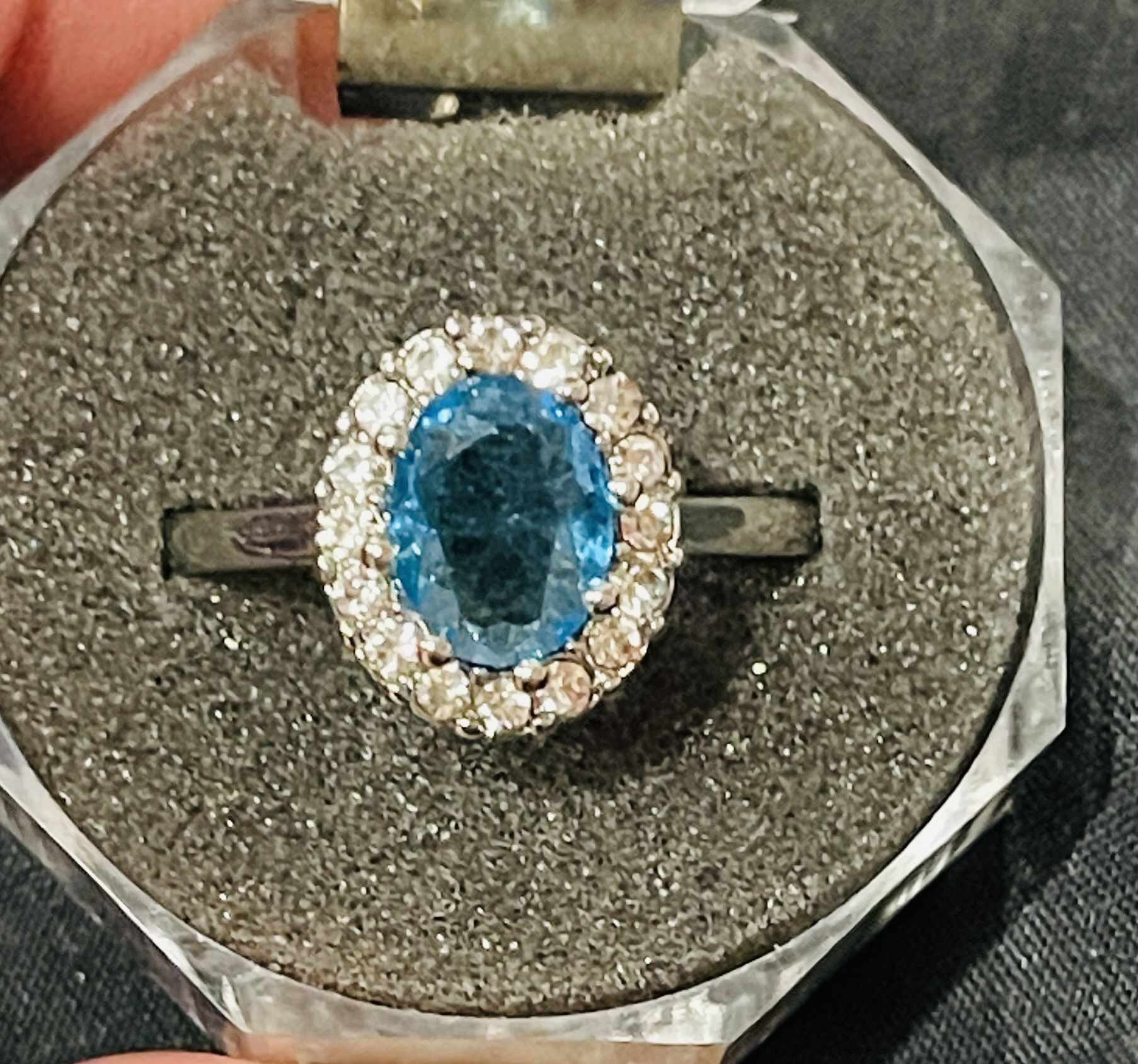 Oval Light Blue Gem On Silver Tone Ring New Size 9