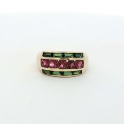 Ladies Pink & Green Stone Birthstone Ring 14k Yellow Gold Ring Size 7.75 11055877