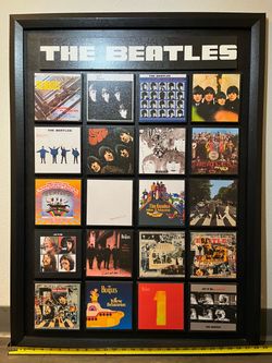 The Beatles Framed 3D Wall Art Album Cover Collage Display Large Black Wood Frame Music Memorabilia Classic Rock Pop Culture Home Decor Picture Abbey 