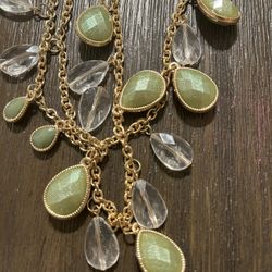 Necklace 19 Inches Long. Beautiful Iridescent, Green Beads With Clear Beads In Between.