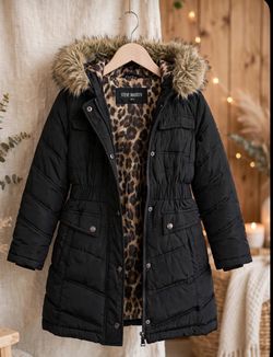 Steve Madden Black Puffer Parka with Faux Fur Hood