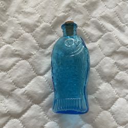 Vintage Blue Glass Fischs Bitters Bottle With Cork Stopper Made in Taiwan-3 Inch