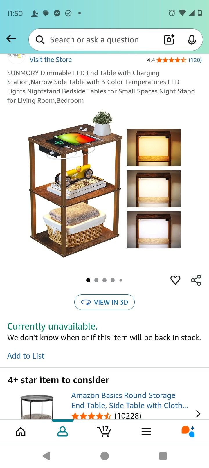 Sunmory Dimmable LED End Table