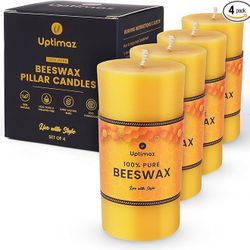 Beeswax Pillar Candles Set of 4, 2x4 Inch, 100% Beeswax Candle