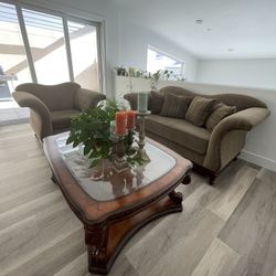 Vintage Matching Loveseat And Armchair With Coffee Table