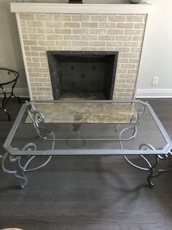 Solid Arte de Mexico like rectangular metal coffee table with glass top