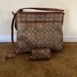 Brown Coach Purse With Small Wallet