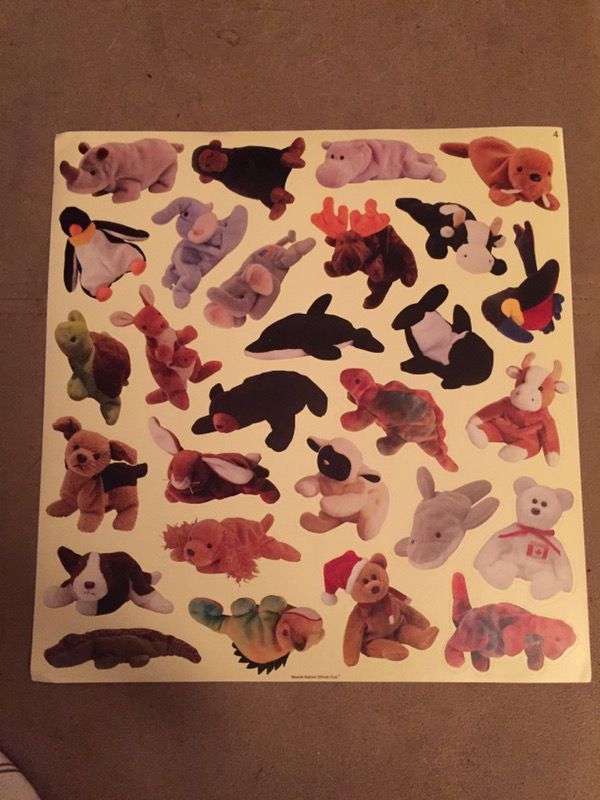 Ty beanie baby stickers official collectors club sheet of stickers mint