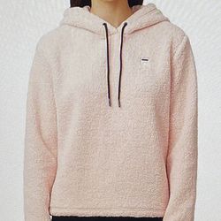 Fila Josephine Women’s Pink Sherpa Hoodie Crppped Jacket, size M