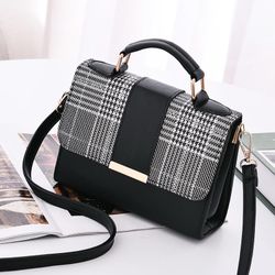 Black Houndstooth Flap Crossbody Handbag