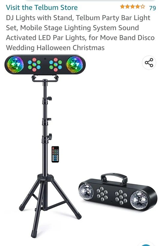 DJ Lights with Stand, Telbum Party Bar Light Set, Mobile Stage Lighting System Sound Activated LED Par Lights, for Move Band Disco Wedding Halloween 