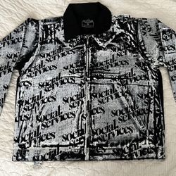 Denim Jacket size M Social Services print *New