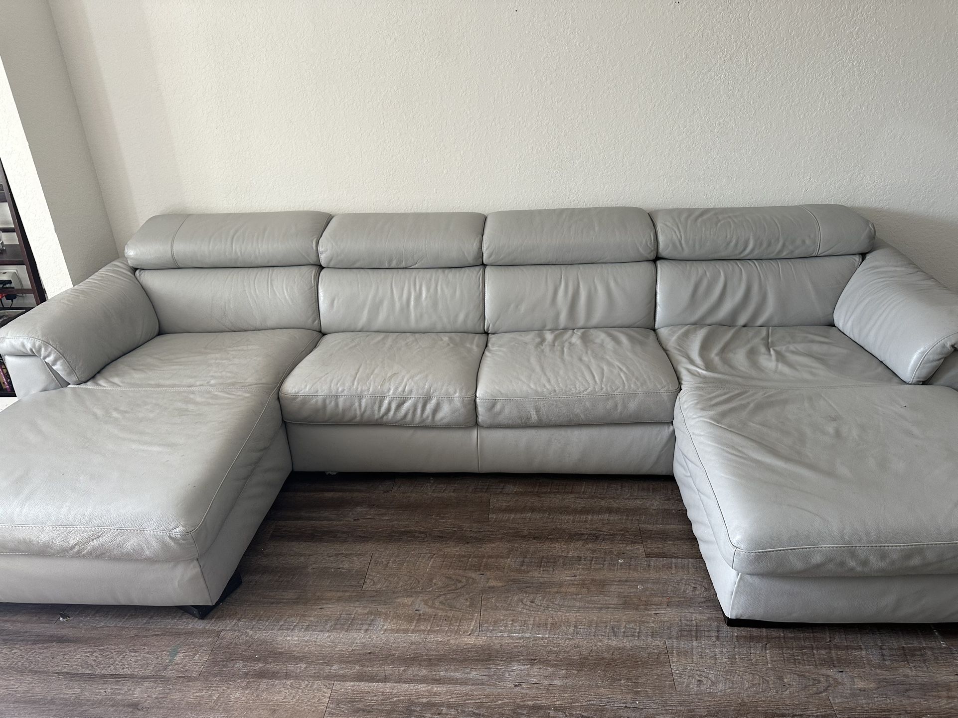 Italian Leather Couch Light Grey