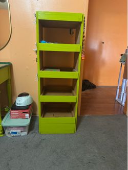 Lime green storage shelf with hook