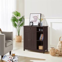 Free-Standing Bathroom Floor Cabinet with Drawer & Adjustable Shelves, Espresso