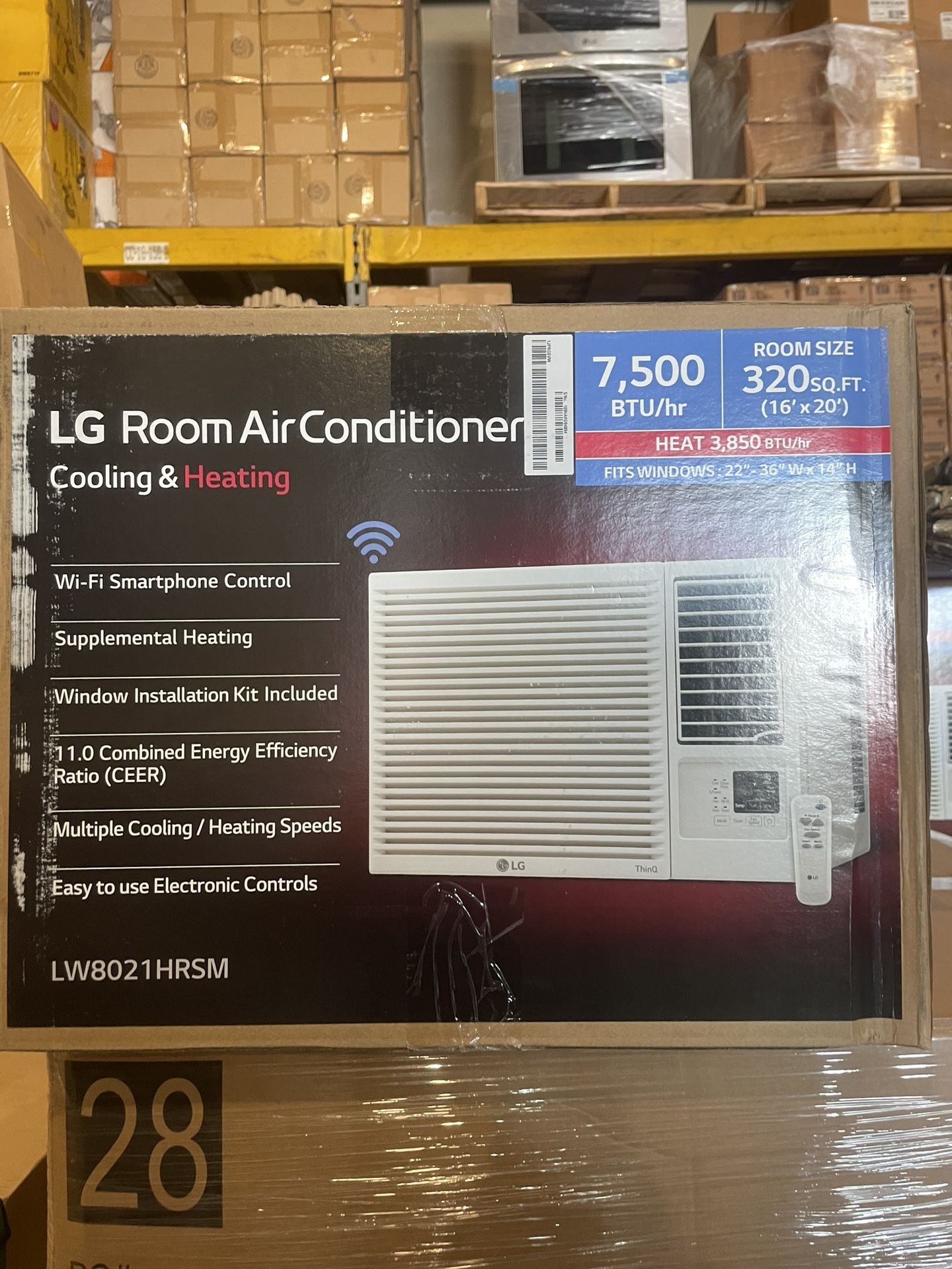 7,500 BTU 115-Volt Window Air Conditioner LW8021HRSM Cools 320 Sq. Ft. with Cool and Heat, Wi-Fi Ena