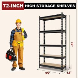 😀 5-Tier 72"Hx35"Wx12"D Heavy Duty Garage Storage Shelving: Adjustable Metal Utility Shelving Rack for Garage, Basement, Pantry, Black
