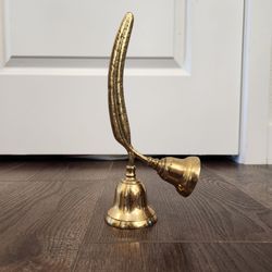 Vintage Solid Brass Double Bell Feather Quill Design Handle Midcentury MCM Unique Brass Maid Service Hand Bells Hotel Desk Office Home Decor, great co