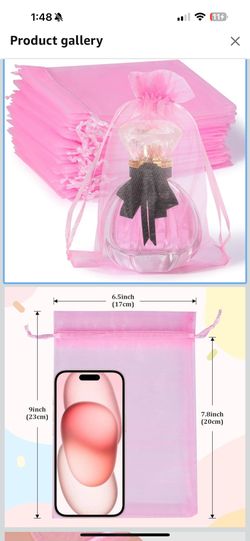 Pink Organza Bags  6.5”x 9