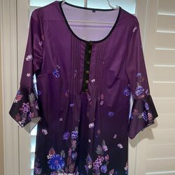 Women’s Purple Tunic With Flowers - Size M