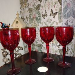 Rare 1960's 4pc Set Of Marquis By Waterford Crystal Brookside Wine Goblets