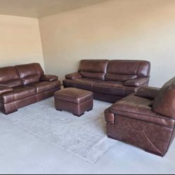 LIKE NEW LEATHER COUCH LOVESEAT CHAIR AND OTTOMAN 