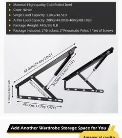Dyna-Living Bed Lifting Mechanism, a pair of lifting storage bed, gas spring bed, lifting kit for bed storage, sofa, cabinet