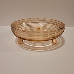 Vintage Anchor Hocking Glass Manhattan Beehive 3 Foot Pink Bowl