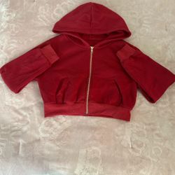 Women Red Cropped Hoodie With Bell Sleeves