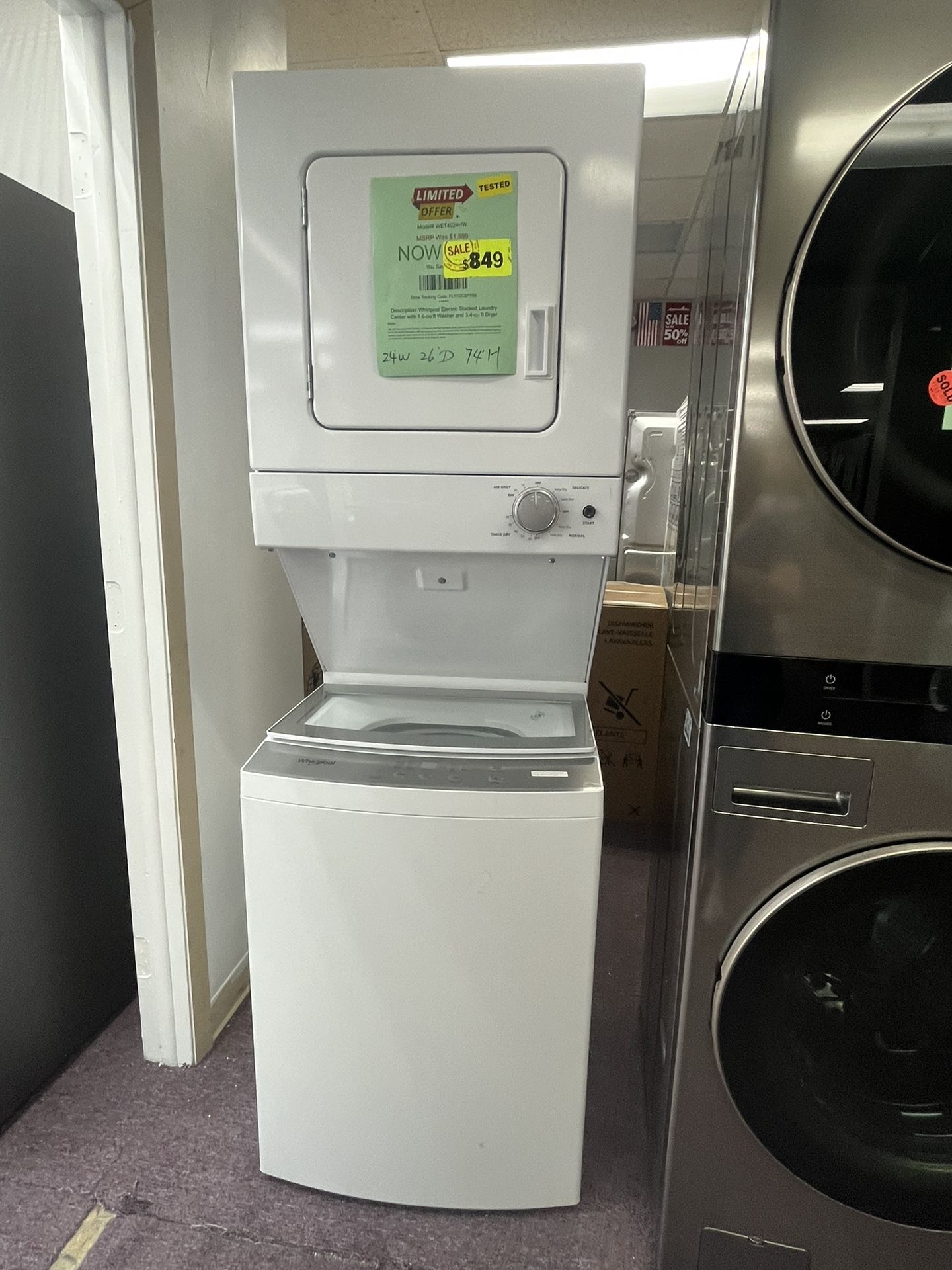 24’ Wide Stackable Washer Dryer WashTower New Scratch Dents