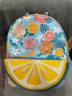 Loungefly Tropical Citrus Hibiscus Floral Lemon Slice Mini Backpack 🍋🌺 NWT