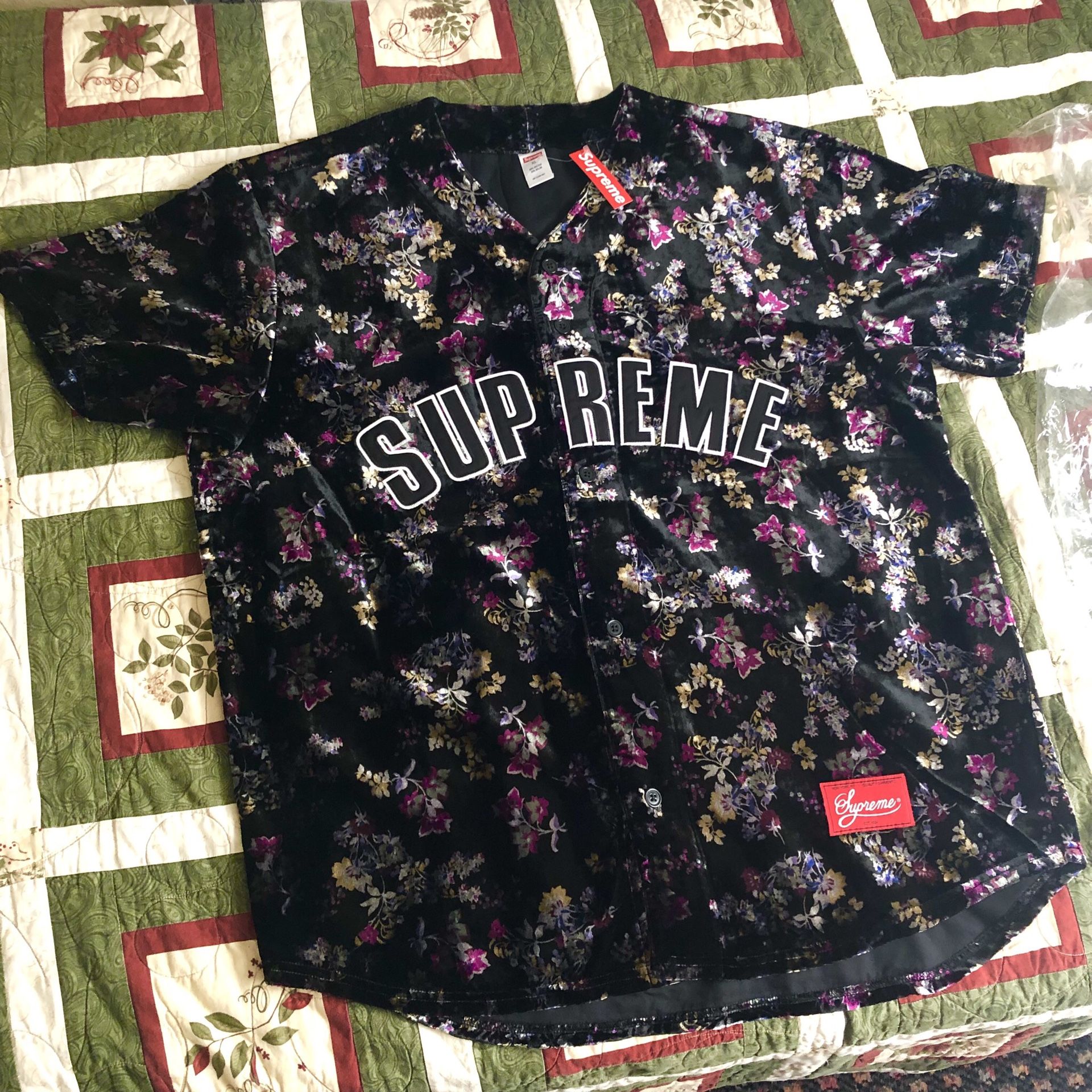 Supreme Floral Velour Baseball Jersey Size XL (Brand New, 100