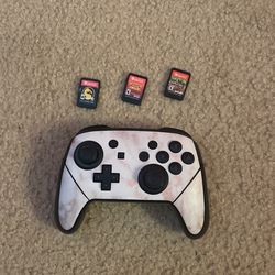 nintendo pro controller, mortal combat, pokémon scarlet, and minecraft