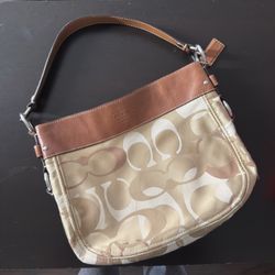 Coach Tan & Cream Zoe Signature C Hobo Shoulder Bag