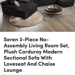 3 Piece No Assemble Couch Black