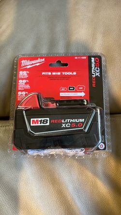 Milwaukee M18 REDLITHIUM XC 5.0 Ah Extended Capacity Battery Pack (Model number 48-11-1850).
