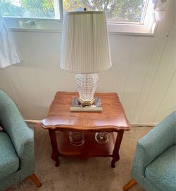 Vintage 1970s Hollywood Regency Glass Basketweave Table Lamp with Original Pleated Shade